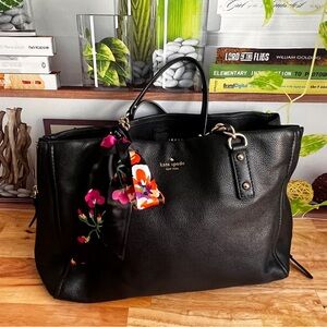 Kate Spade Cobble Hill Tote Bag Expandable Satchel Pebbled Black Leather